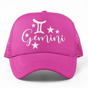 🆕GEMINI Script Stars Zodiac Pink Foam Trucker Hat Mesh Snapback Cap